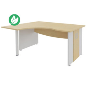 Bureau d'angle compact retour à gauche Axiome - L.160 x P.120 cm - Plateau Hêtre - Pieds panneaux Blanc Bureau d'angle compact retour à gauche Axiome - L.160 x P.120 cm - Plateau Hêtre - Pieds panneaux Blanc