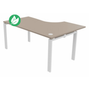 Bureau d'angle compact retour à gauche E-link - L.160 x P.110 cm - Plateau Argile - Pieds Blanc Bureau d'angle compact retour à gauche E-link - L.160 x P.110 cm - Plateau Argile - Pieds Blanc