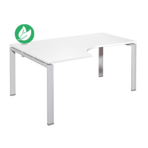 Bureau d'angle compact retour à gauche E-link - L.160 x P.110 cm - Plateau Blanc - Pieds Aluminium