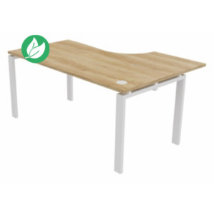 Bureau d'angle compact retour à gauche E-link - L.160 x P.110 cm - Plateau Chêne Nebraska - Pieds Blanc Bureau d'angle compact retour à gauche E-link - L.160 x P.110 cm - Plateau Chêne Nebraska - Pieds Blanc
