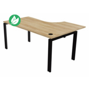 Bureau d'angle compact retour à gauche E-link - L.160 x P.110 cm - Plateau Chêne Nebraska - Pieds Noir Bureau d'angle compact retour à gauche E-link - L.160 x P.110 cm - Plateau Chêne Nebraska - Pieds Noir