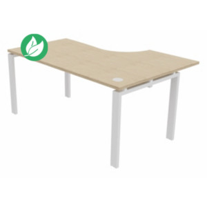 Bureau d'angle compact retour à gauche E-link - L.160 x P.110 cm - Plateau Chêne - Pieds Blanc Bureau d'angle compact retour à gauche E-link - L.160 x P.110 cm - Plateau Chêne - Pieds Blanc