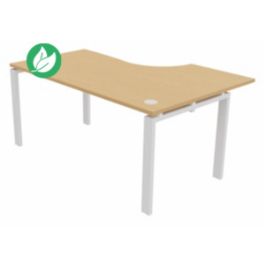 Bureau d'angle compact retour à gauche E-link - L.160 x P.110 cm - Plateau Hêtre - Pieds Blanc Bureau d'angle compact retour à gauche E-link - L.160 x P.110 cm - Plateau Hêtre - Pieds Blanc