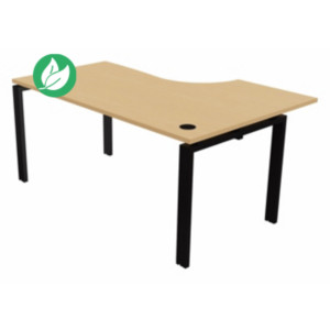 Bureau d'angle compact retour à gauche E-link - L.160 x P.110 cm - Plateau Hêtre - Pieds Noir Bureau d'angle compact retour à gauche E-link - L.160 x P.110 cm - Plateau Hêtre - Pieds Noir
