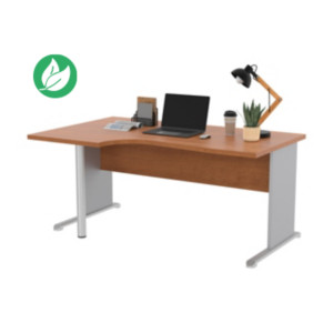 Bureau d'angle compact retour à gauche Pronto Bois - L.160 x P.100 cm - Plateau Aulne - Pieds L Aluminium Bureau d'angle compact retour à gauche Pronto Bois - L.160 x P.100 cm - Plateau Aulne - Pieds L Aluminium