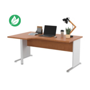 Bureau d'angle compact retour à gauche Pronto Bois - L.160 x P.100 cm - Plateau Aulne - Pieds L Blanc Bureau d'angle compact retour à gauche Pronto Bois - L.160 x P.100 cm - Plateau Aulne - Pieds L Blanc