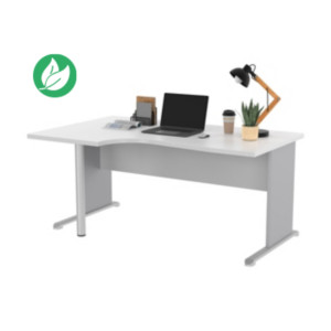 Bureau d'angle compact retour à gauche Pronto Bois - L.160 x P.100 cm - Plateau Blanc - Pieds L Aluminium Bureau d'angle compact retour à gauche Pronto Bois - L.160 x P.100 cm - Plateau Blanc - Pieds L Aluminium