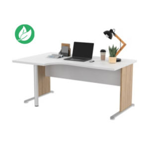 Bureau d'angle compact retour à gauche Pronto Bois - L.160 x P.100 cm - Plateau Blanc - Pieds L Chêne Canadien Bureau d'angle compact retour à gauche Pronto Bois - L.160 x P.100 cm - Plateau Blanc - Pieds L Chêne Canadien