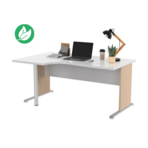 Bureau d'angle compact retour à gauche Pronto Bois - L.160 x P.100 cm - Plateau Blanc - Pieds L Chêne Bureau d'angle compact retour à gauche Pronto Bois - L.160 x P.100 cm - Plateau Blanc - Pieds L Chêne