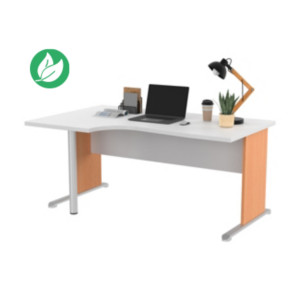 Bureau d'angle compact retour à gauche Pronto Bois - L.160 x P.100 cm - Plateau Blanc - Pieds L Hêtre Bureau d'angle compact retour à gauche Pronto Bois - L.160 x P.100 cm - Plateau Blanc - Pieds L Hêtre