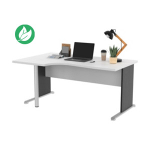 Bureau d'angle compact retour à gauche Pronto Bois - L.160 x P.100 cm - Plateau Blanc - Pieds L Noir Bureau d'angle compact retour à gauche Pronto Bois - L.160 x P.100 cm - Plateau Blanc - Pieds L Noir