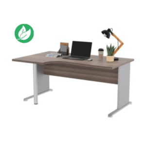 Bureau d'angle compact retour à gauche Pronto Bois - L.160 x P.100 cm - Plateau Cendre - Pieds L Aluminium Bureau d'angle compact retour à gauche Pronto Bois - L.160 x P.100 cm - Plateau Cendre - Pieds L Aluminium