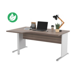 Bureau d'angle compact retour à gauche Pronto Bois - L.160 x P.100 cm - Plateau Cendre - Pieds L Blanc Bureau d'angle compact retour à gauche Pronto Bois - L.160 x P.100 cm - Plateau Cendre - Pieds L Blanc