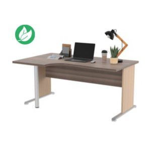 Bureau d'angle compact retour à gauche Pronto Bois - L.160 x P.100 cm - Plateau Cendre - Pieds L Chêne Bureau d'angle compact retour à gauche Pronto Bois - L.160 x P.100 cm - Plateau Cendre - Pieds L Chêne