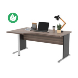 Bureau d'angle compact retour à gauche Pronto Bois - L.160 x P.100 cm - Plateau Cendre - Pieds L Noir Bureau d'angle compact retour à gauche Pronto Bois - L.160 x P.100 cm - Plateau Cendre - Pieds L Noir