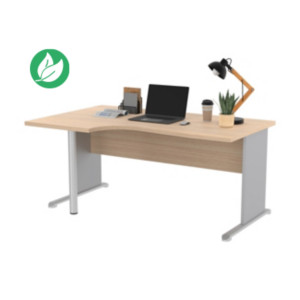 Bureau d'angle compact retour à gauche Pronto Bois - L.160 x P.100 cm - Plateau Chêne - Pieds L Aluminium Bureau d'angle compact retour à gauche Pronto Bois - L.160 x P.100 cm - Plateau Chêne - Pieds L Aluminium