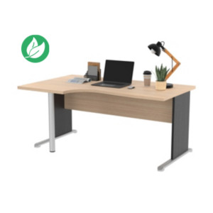 Bureau d'angle compact retour à gauche Pronto Bois - L.160 x P.100 cm - Plateau Chêne - Pieds L Noir Bureau d'angle compact retour à gauche Pronto Bois - L.160 x P.100 cm - Plateau Chêne - Pieds L Noir