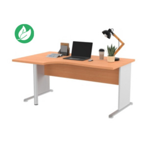 Bureau d'angle compact retour à gauche Pronto Bois - L.160 x P.100 cm - Plateau Hêtre - Pieds L Blanc Bureau d'angle compact retour à gauche Pronto Bois - L.160 x P.100 cm - Plateau Hêtre - Pieds L Blanc