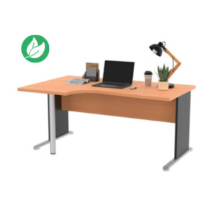 Bureau d'angle compact retour à gauche Pronto Bois - L.160 x P.100 cm - Plateau Hêtre - Pieds L Noir Bureau d'angle compact retour à gauche Pronto Bois - L.160 x P.100 cm - Plateau Hêtre - Pieds L Noir