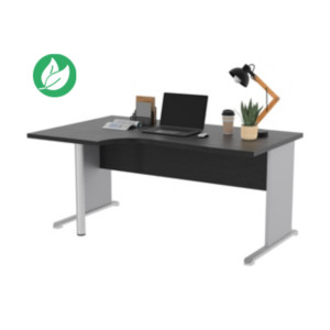 Bureau d'angle compact retour à gauche Pronto Bois - L.160 x P.100 cm - Plateau Noir - Pieds L Aluminium Bureau d'angle compact retour à gauche Pronto Bois - L.160 x P.100 cm - Plateau Noir - Pieds L Aluminium