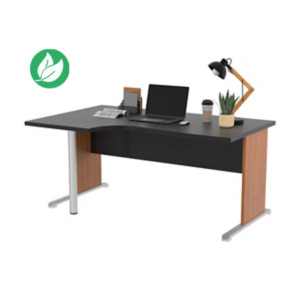 Bureau d'angle compact retour à gauche Pronto Bois - L.160 x P.100 cm - Plateau Noir - Pieds L Aulne Bureau d'angle compact retour à gauche Pronto Bois - L.160 x P.100 cm - Plateau Noir - Pieds L Aulne