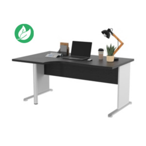 Bureau d'angle compact retour à gauche Pronto Bois - L.160 x P.100 cm - Plateau Noir - Pieds L Blanc Bureau d'angle compact retour à gauche Pronto Bois - L.160 x P.100 cm - Plateau Noir - Pieds L Blanc