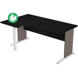 Bureau d'angle compact retour à gauche Pronto Bois - L.160 x P.100 cm - Plateau Noir - Pieds L Cendre Bureau d'angle compact retour à gauche Pronto Bois - L.160 x P.100 cm - Plateau Noir - Pieds L Cendre