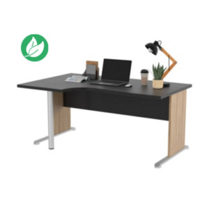 Bureau d'angle compact retour à gauche Pronto Bois - L.160 x P.100 cm - Plateau Noir - Pieds L Chêne Canadien Bureau d'angle compact retour à gauche Pronto Bois - L.160 x P.100 cm - Plateau Noir - Pieds L Chêne Canadien