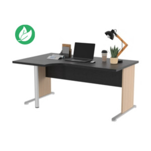 Bureau d'angle compact retour à gauche Pronto Bois - L.160 x P.100 cm - Plateau Noir - Pieds L Chêne Bureau d'angle compact retour à gauche Pronto Bois - L.160 x P.100 cm - Plateau Noir - Pieds L Chêne