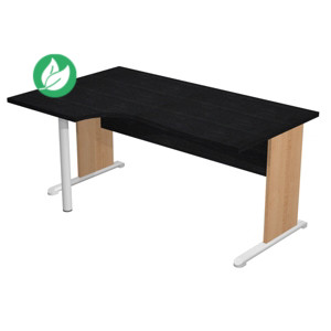 Bureau d'angle compact retour à gauche Pronto Bois - L.160 x P.100 cm - Plateau Noir - Pieds L Hêtre