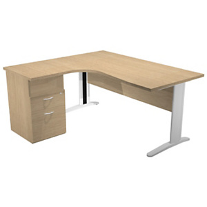 Bureau d'angle compact retour à gauche Pronto Prestige - L.160 x P.100 cm - Plateau Chêne - Pieds Chrome + Caisson hauteur bureau P.60 cm Bureau d'angle compact retour à gauche Pronto Prestige - L.160 x P.100 cm - Plateau Chêne - Pieds Chrome + Caisson hauteur bureau P.60 cm