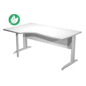Bureau d'angle compact retour à gauche Pronto Métal - L.160 x P.100 cm - Plateau Blanc - Pieds L Chrome Bureau d'angle compact retour à gauche Pronto Métal - L.160 x P.100 cm - Plateau Blanc - Pieds L Chrome