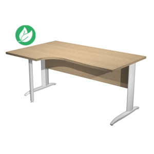 Bureau d'angle compact retour à gauche Pronto Métal - L.160 x P.100 cm - Plateau Chêne - Pieds L Blanc Bureau d'angle compact retour à gauche Pronto Métal - L.160 x P.100 cm - Plateau Chêne - Pieds L Blanc