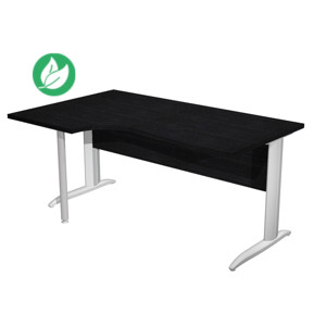 Bureau d'angle compact retour à gauche Pronto Métal - L.160 x P.100 cm - Plateau Noir - Pieds L Aluminium