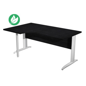 Bureau d'angle compact retour à gauche Pronto Métal - L.160 x P.100 cm - Plateau Noir - Pieds L Blanc