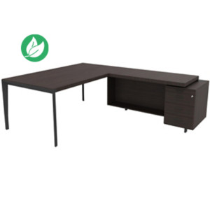 Bureau d'angle direction Arold 172 x 234 avec retour caisson porteur à droite Placage bois ébène - Piètement métal gris Bureau d'angle direction Arold 172 x 234 avec retour caisson porteur à droite Placage bois ébène - Piètement métal gris