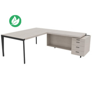 Bureau d'angle direction Arold 172 x 234 avec retour caisson porteur à droite Placage bois orme gris - Piètement métal gris Bureau d'angle direction Arold 172 x 234 avec retour caisson porteur à droite Placage bois orme gris - Piètement métal gris