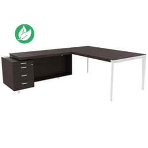 Bureau d'angle direction Arold 172 x 234 avec retour caisson porteur à gauche Placage bois ébène - Piètement métal blanc Bureau d'angle direction Arold 172 x 234 avec retour caisson porteur à gauche Placage bois ébène - Piètement métal blanc