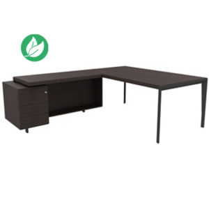 Bureau d'angle direction Arold 172 x 234 avec retour caisson porteur à gauche Placage bois ébène - Piètement métal gris Bureau d'angle direction Arold 172 x 234 avec retour caisson porteur à gauche Placage bois ébène - Piètement métal gris