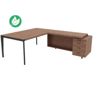 Bureau d'angle direction Arold 192 x 234 avec retour caisson porteur à droite Placage bois noyer - Piètement métal gris Bureau d'angle direction Arold 192 x 234 avec retour caisson porteur à droite Placage bois noyer - Piètement métal gris