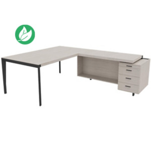 Bureau d'angle direction Arold 192 x 234 avec retour caisson porteur à droite Placage bois orme gris - Piètement métal gris Bureau d'angle direction Arold 192 x 234 avec retour caisson porteur à droite Placage bois orme gris - Piètement métal gris