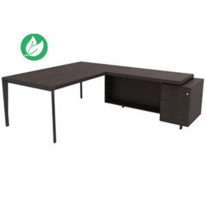 Bureau d'angle direction Arold 212 x 234 avec retour caisson porteur à droite Placage bois ébène - Piètement métal gris Bureau d'angle direction Arold 212 x 234 avec retour caisson porteur à droite Placage bois ébène - Piètement métal gris