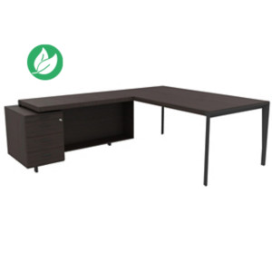 Bureau d'angle direction Arold 212 x 234 avec retour caisson porteur à gauche Placage bois ébène - Piètement métal gris Bureau d'angle direction Arold 212 x 234 avec retour caisson porteur à gauche Placage bois ébène - Piètement métal gris