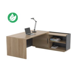 Bureau d'angle direction retour suspendu à droite Osiris - L.180 x P.180 cm - Chêne Bocage et Anthracite Bureau d'angle direction retour suspendu à droite Osiris - L.180 x P.180 cm - Chêne Bocage et Anthracite