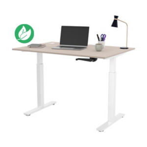 Bureau Assis-Debout Activ'o à Manivelle L.120 x P.80 cm - Plateau Argile avec obturateurs - Pieds métal Blanc Bureau Assis-Debout Activ'o à Manivelle L.120 x P.80 cm - Plateau Argile avec obturateurs - Pieds métal Blanc