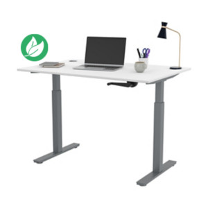 Bureau Assis-Debout Activ'o à Manivelle L.120 x P.80 cm - Plateau Blanc avec obturateurs - Pieds métal Gris Bureau Assis-Debout Activ'o à Manivelle L.120 x P.80 cm - Plateau Blanc avec obturateurs - Pieds métal Gris