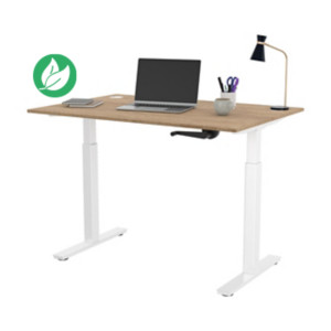 Bureau Assis-Debout Activ'o à Manivelle L.120 x P.80 cm - Plateau Chêne Nebraska avec obturateurs - Pieds métal Blanc Bureau Assis-Debout Activ'o à Manivelle L.120 x P.80 cm - Plateau Chêne Nebraska avec obturateurs - Pieds métal Blanc