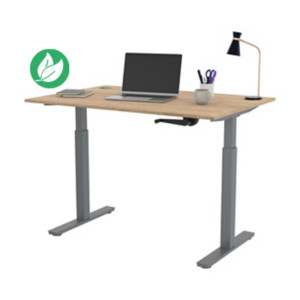 Bureau Assis-Debout Activ'o à Manivelle L.120 x P.80 cm - Plateau Chêne Nebraska avec obturateurs - Pieds métal Gris Bureau Assis-Debout Activ'o à Manivelle L.120 x P.80 cm - Plateau Chêne Nebraska avec obturateurs - Pieds métal Gris