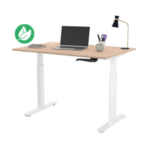 Bureau Assis-Debout Activ'o à Manivelle L.120 x P.80 cm - Plateau Chêne avec obturateurs - Pieds métal Blanc Bureau Assis-Debout Activ'o à Manivelle L.120 x P.80 cm - Plateau Chêne avec obturateurs - Pieds métal Blanc
