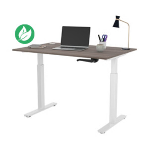 Bureau Assis-Debout Activ'o à Manivelle L.120 x P.80 cm - Plateau Cèdre avec obturateurs - Pieds métal Blanc Bureau Assis-Debout Activ'o à Manivelle L.120 x P.80 cm - Plateau Cèdre avec obturateurs - Pieds métal Blanc